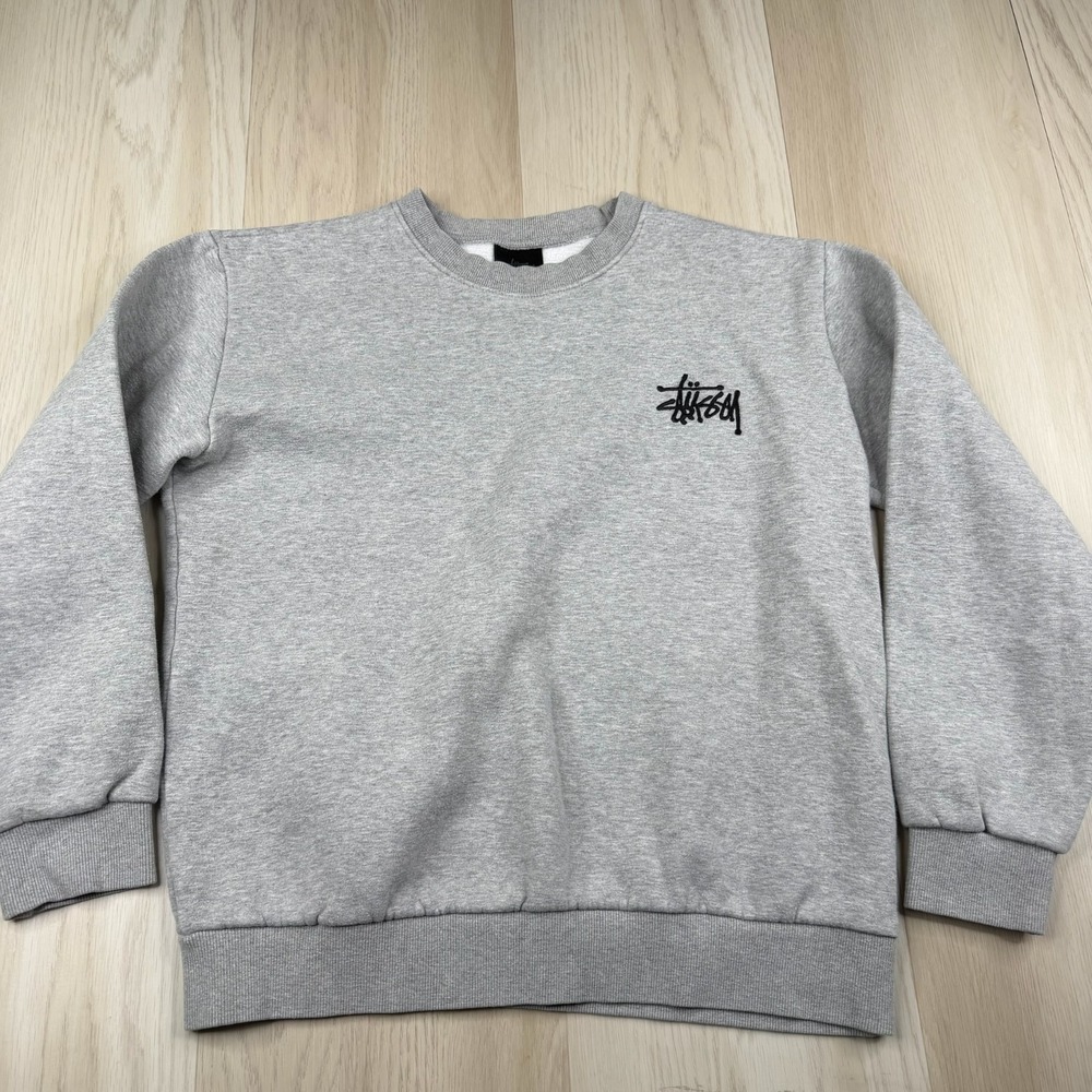 Stussy Womens Heather Gray Front Logo Crew Neck Long Sleeve Sweatshirt Large